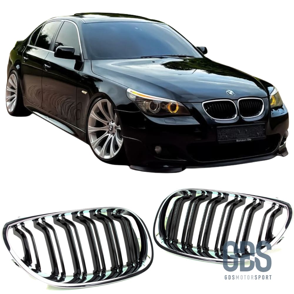2 Grilles de calandre NOIR et chrome double lame Look M5 BMW serie 5 E60 E61 2003 a 2010 - Calandres - GDS Motorsport