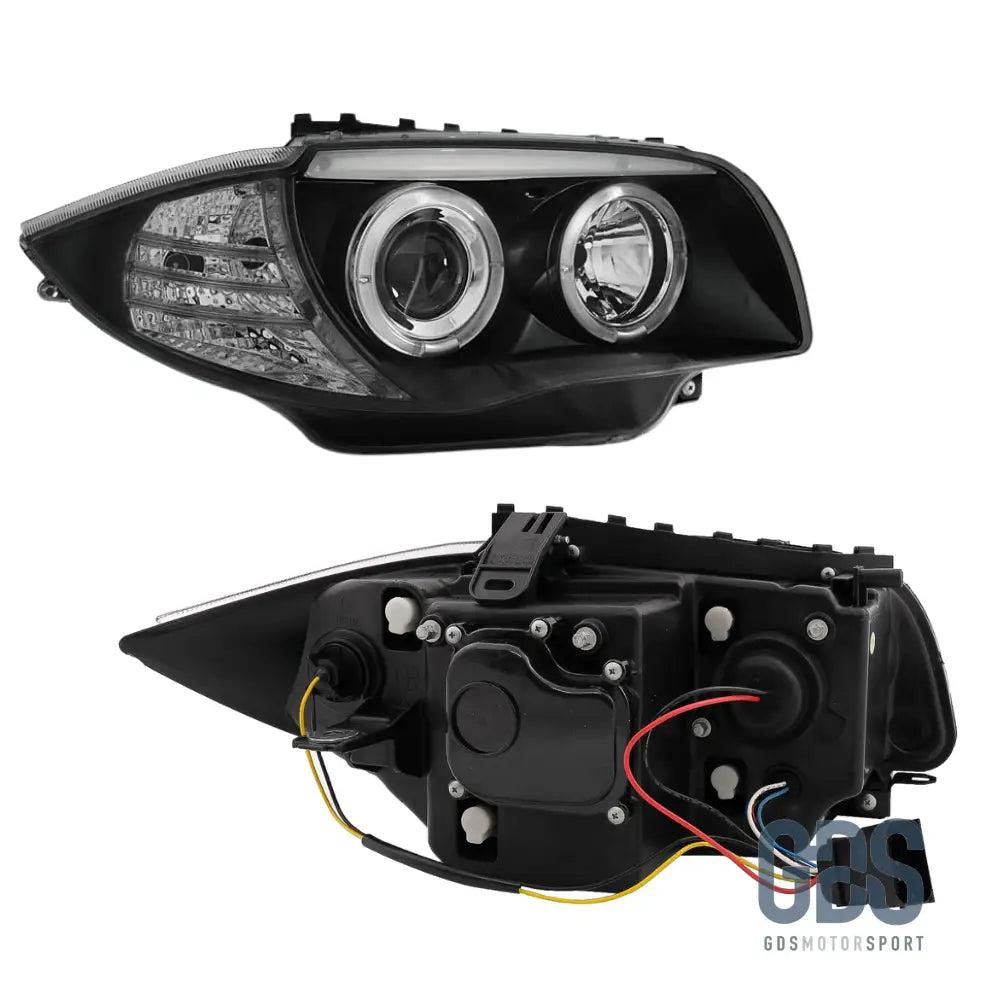 Phares avant Angel Eyes à LED Fond noir H7/H7 BMW E87/ E88/ E82/ E81 - PHARES FEUX - GDS Motorsport