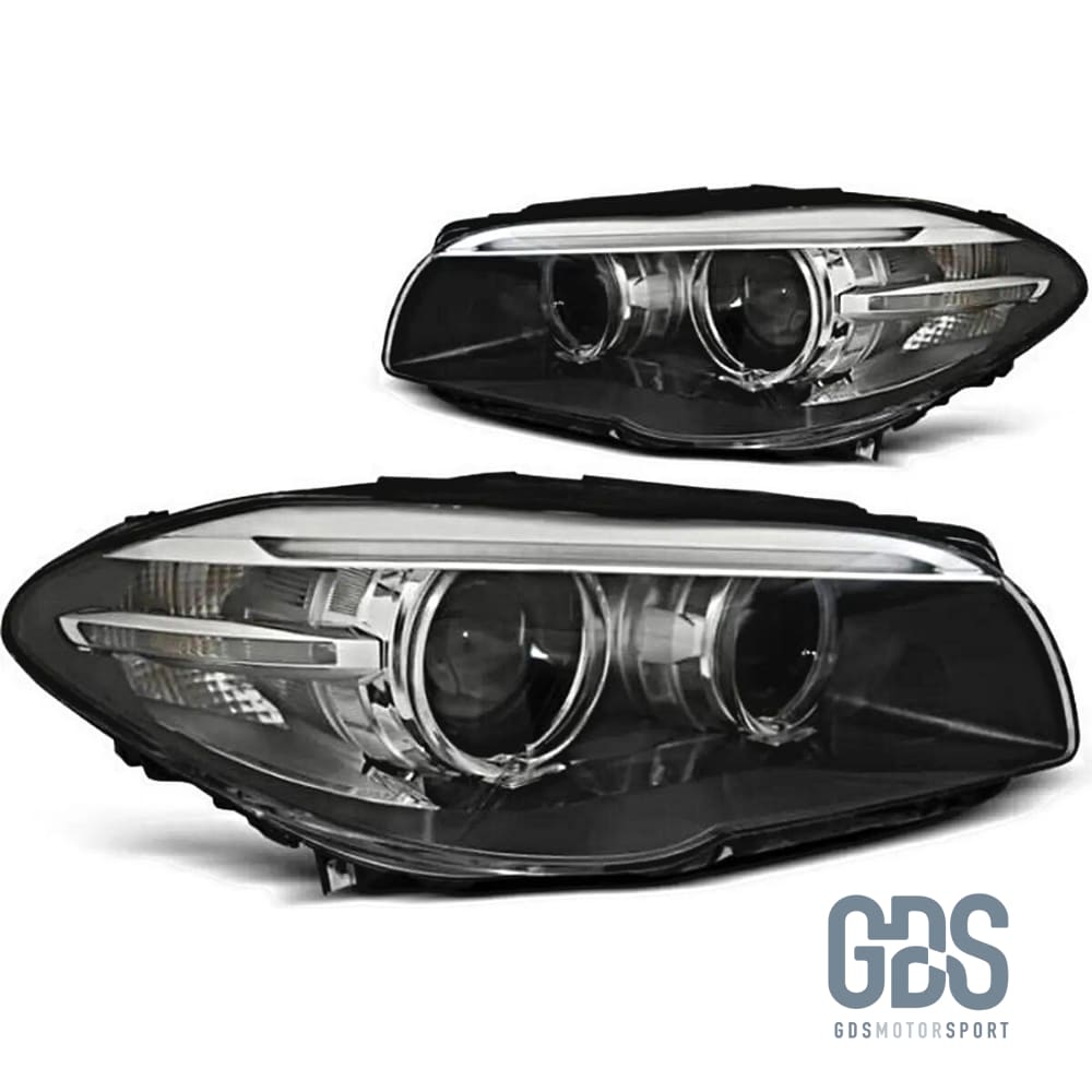 Phares avant Bi-Xenon Fond Noir BMW Série 5 F10 / F11 Angel Eyes LED Phase 1 Look LCI - Éclairage de véhicule - GDS Motorsport