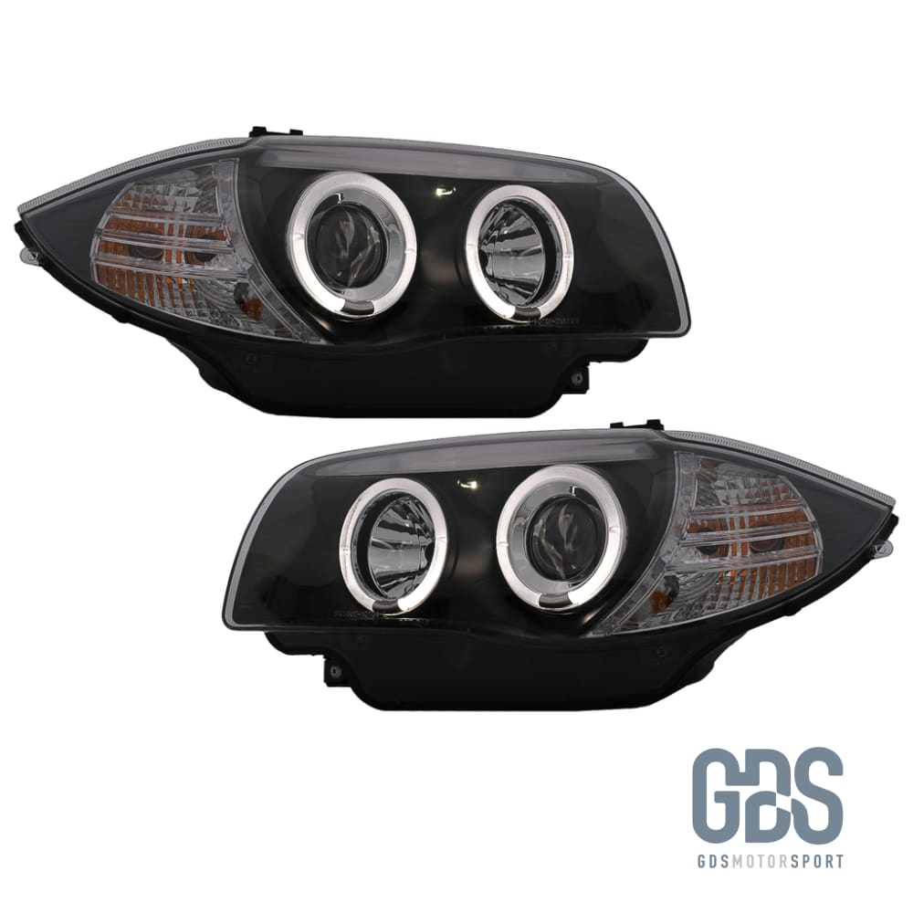 Phares avant Angel Eyes à LED Fond noir H7/H7 BMW E87/ E88/ E82/ E81 - PHARES FEUX - GDS Motorsport