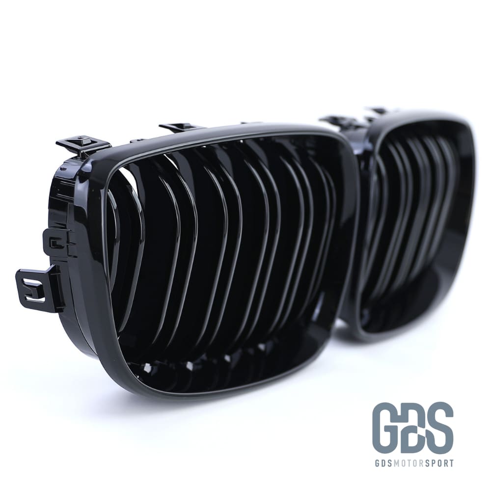 2 Grilles de calandre NOIR BRILLANT DOUBLE LAME BMW série 1 PHASE 2007 à 2014 Calandres GDS Motorsport