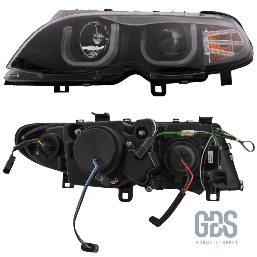 Phares avant look double u à led pour bmw série 3 e46 phase 2 berline / touring h7/h7