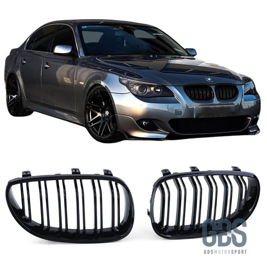 2 Grilles de calandre NOIR Brillant Double lame BMW serie 5 E60 E61 2003 a 2010 - Calandres - GDS Motorsport