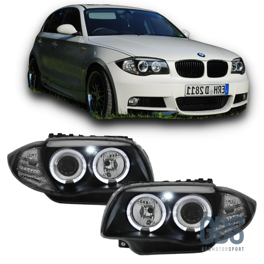 Phares avant Angel Eyes à LED Fond noir H7/H7 BMW E87/ E88/ E82/ E81 - PHARES FEUX - GDS Motorsport