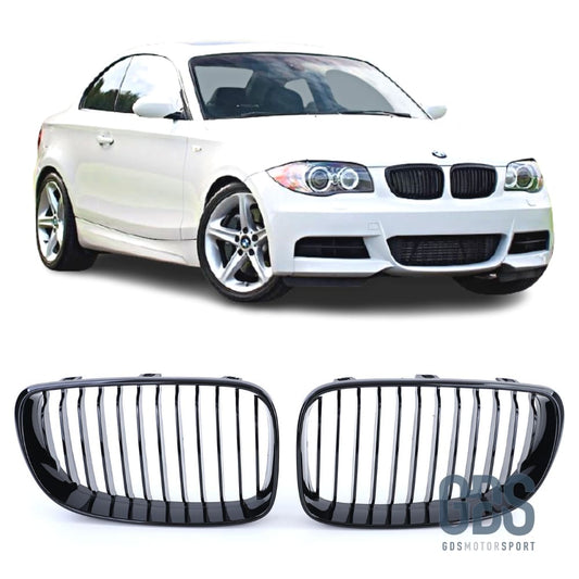 2 Grilles de calandre Noir Brillant BMW série 1 Phase 2007 a 2014 Calandres GDS Motorsport