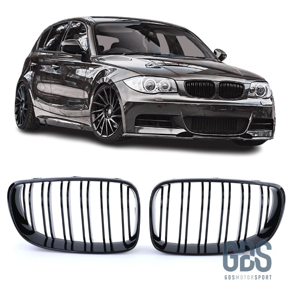 2 Grilles de calandre NOIR BRILLANT DOUBLE LAME BMW série 1 PHASE 2007 à 2014 Calandres GDS Motorsport
