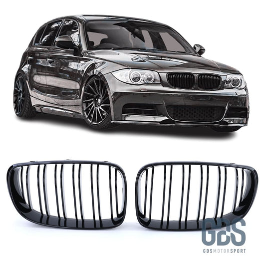 2 Grilles de calandre NOIR BRILLANT DOUBLE LAME BMW série 1 PHASE 2007 à 2014 Calandres GDS Motorsport