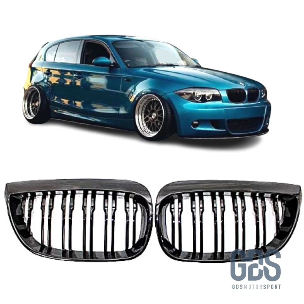 2 Grilles de calandre Double lame Noir Brillant BMW serie 1 PH 2004 a 2007 Calandres GDS Motorsport