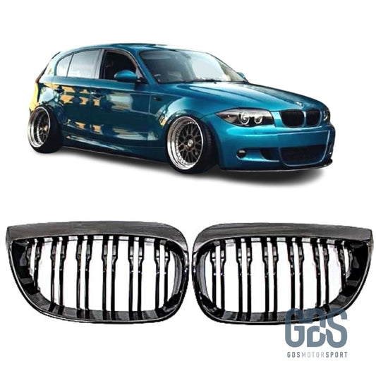 2 Grilles de calandre Double lame Noir Brillant BMW serie 1 PH 2004 a 2007 Calandres GDS Motorsport