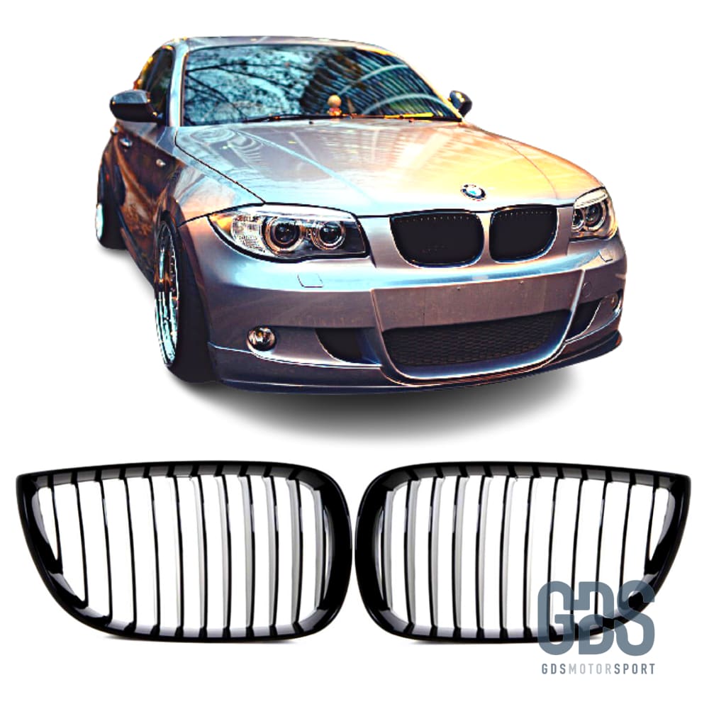 2 Grilles de calandre NOIR Brillant Performance BMW serie 1 PHASE 2004 a 2007 Calandres GDS Motorsport