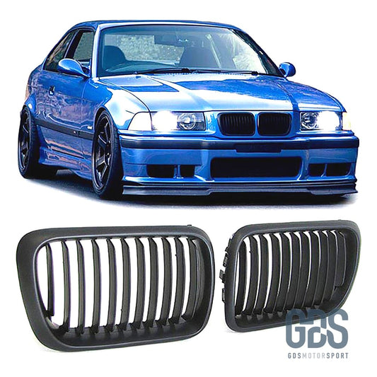 2 Grilles de calandre NOIR MATE BMW serie 3 E36 PH2 1996 a 1999 - Calandres - GDS Motorsport