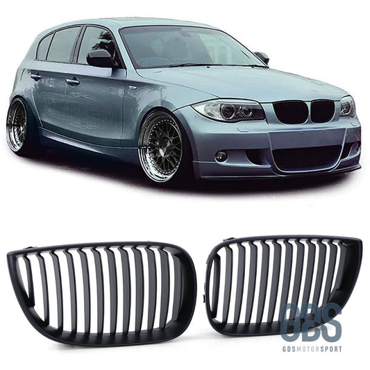 Grilles de calandre NOIR Mate SLIM BMW serie 1 PHASE 2004 a 2007 Calandres GDS Motorsport