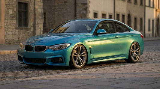 BMW Série 4 F32 coupé abaissée sur jantes 19 pouces en monte décalée, style German Look