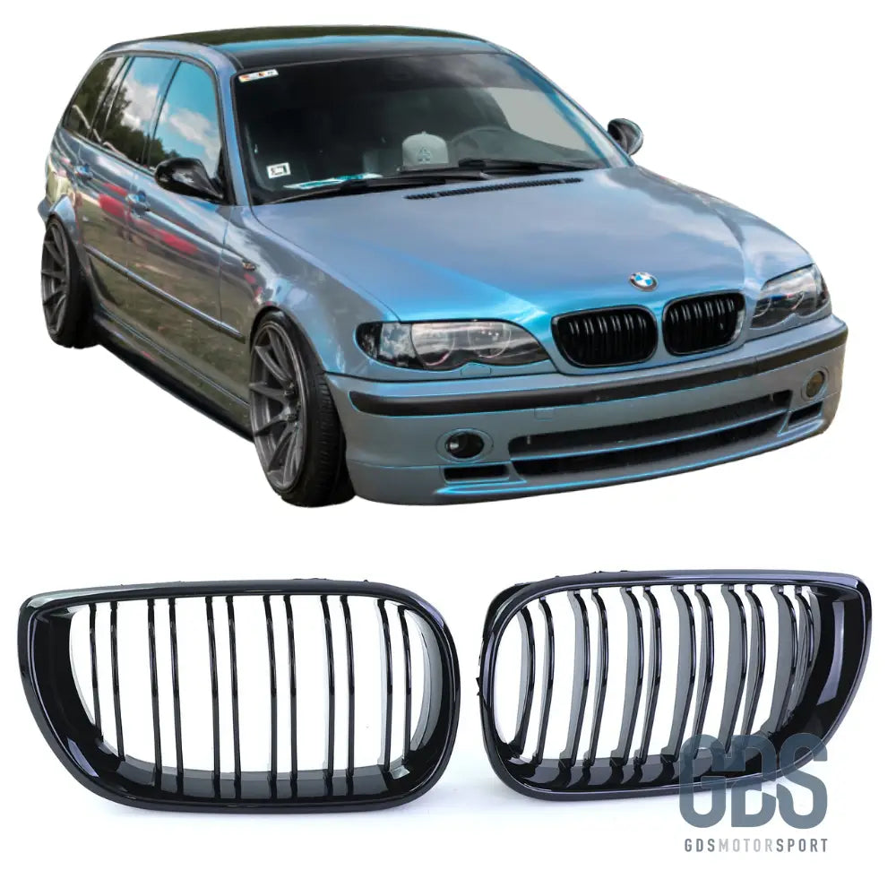 2 Grilles de calandre Double Lame NOIR BRILLANT BMW serie 3 E46 PH2 2001 a 2005 BERLINE / TOURING - Calandres - GDS Motorsport