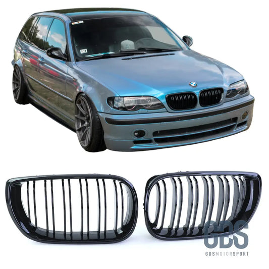 2 Grilles de calandre Double Lame NOIR BRILLANT BMW serie 3 E46 PH2 2001 a 2005 BERLINE / TOURING - Calandres - GDS Motorsport
