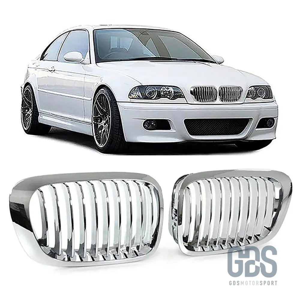2 grilles de calandre chrome pour bmw série 3 e46 phase 1 coupé / cabriolet - calandres