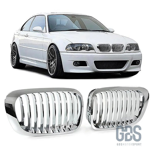 2 grilles de calandre chrome pour bmw série 3 e46 phase 1 coupé / cabriolet - calandres