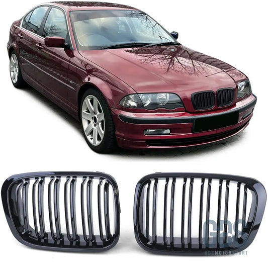 2 grilles de calandre double lame noir brillant pour bmw série 3 e46 phase 1 berline / touring - calandres