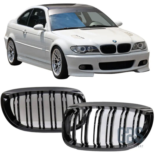2 grilles de calandre double lame noir brillant pour bmw série 3 e46 phase coupé / cabriolet - calandres