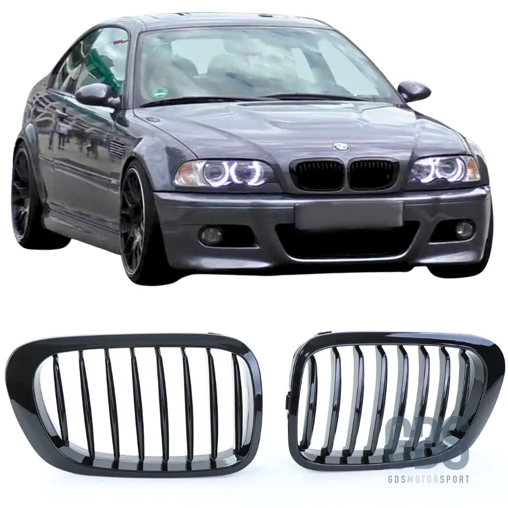 2 grilles de calandre noir brillant pour bmw série 3 e46 phase 1 coupé / cabriolet - calandres