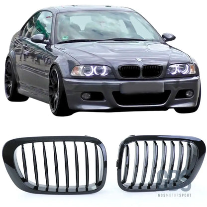 2 grilles de calandre noir brillant pour bmw série 3 e46 phase 1 coupé / cabriolet - calandres
