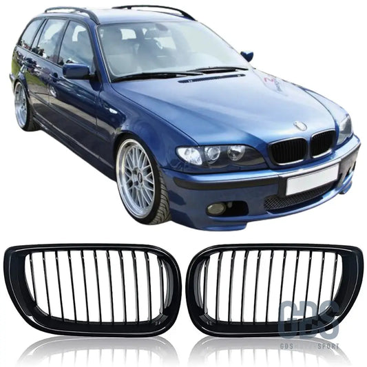 2 grilles de calandre noir brillant pour bmw série 3 e46 phase berline / touring - calandres