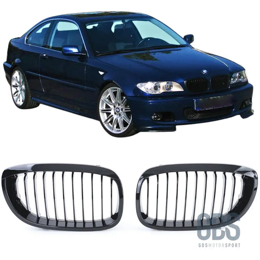 2 grilles de calandre noir brillant pour bmw série 3 e46 phase coupé / cabriolet - calandres