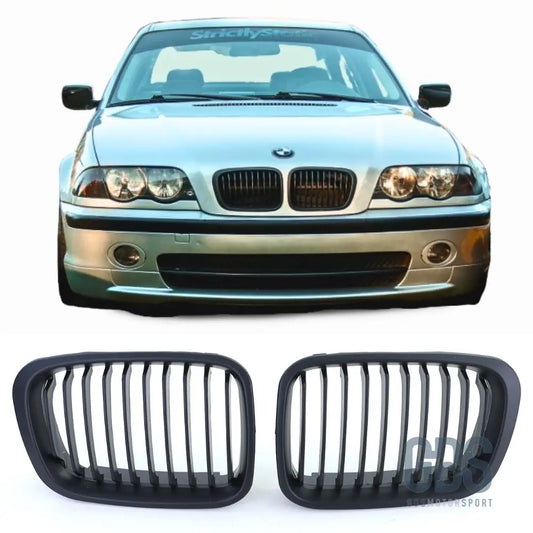 2 grilles de calandre noir mat pour bmw série 3 e46 phase 1 berline / touring - calandres