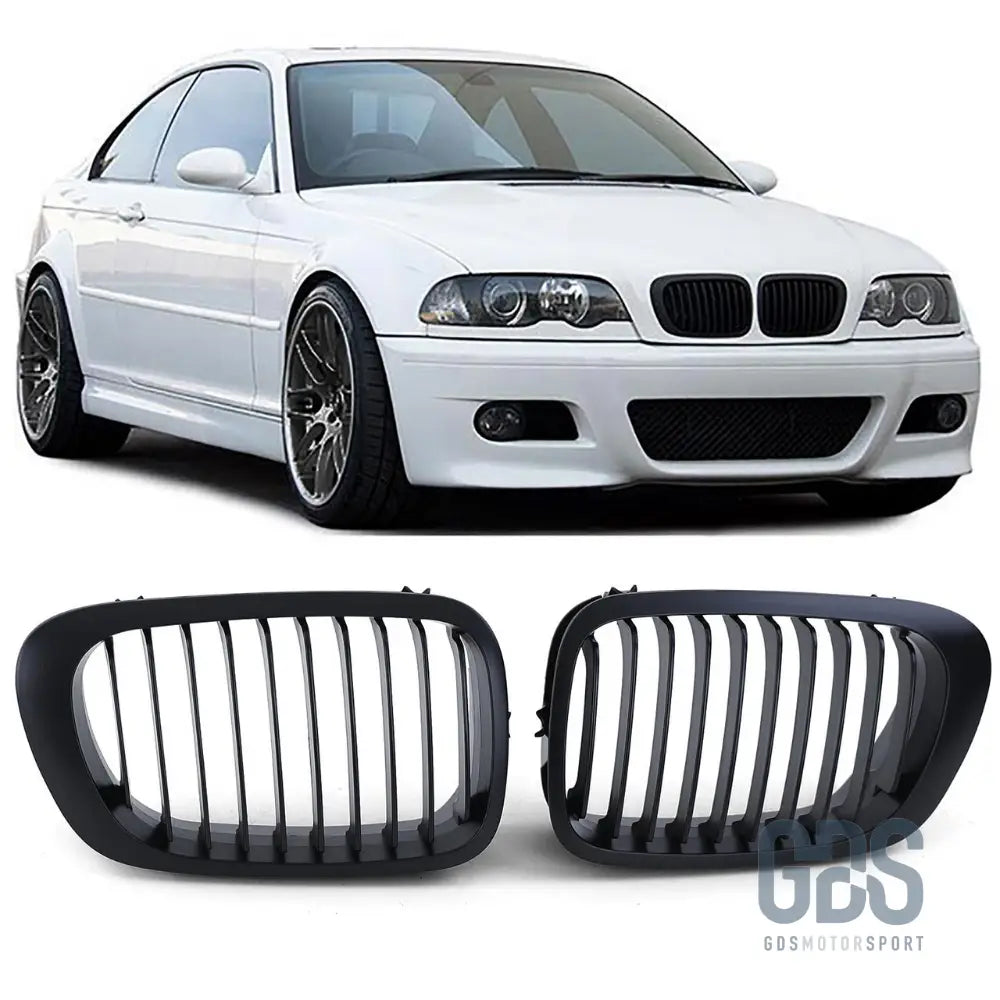 2 grilles de calandre noir mat pour bmw série 3 e46 phase 1 coupé / cabriolet - calandres