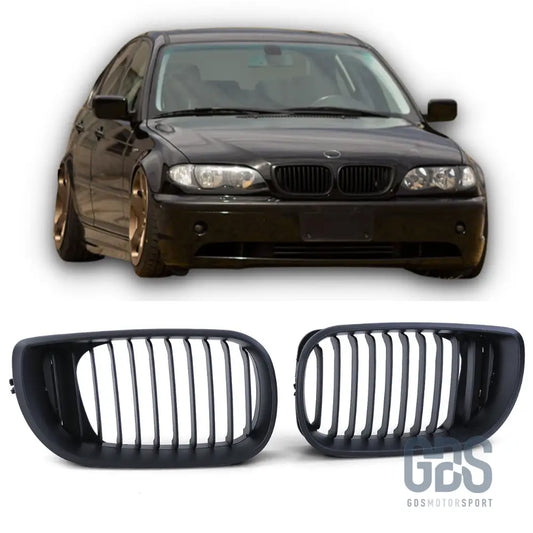 2 grilles de calandre noir mat pour bmw série 3 e46 phase berline / touring - calandres