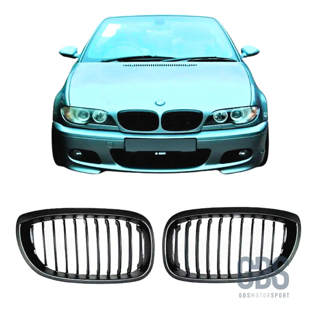2 grilles de calandre noir mat pour bmw série 3 e46 phase coupé / cabriolet - calandres