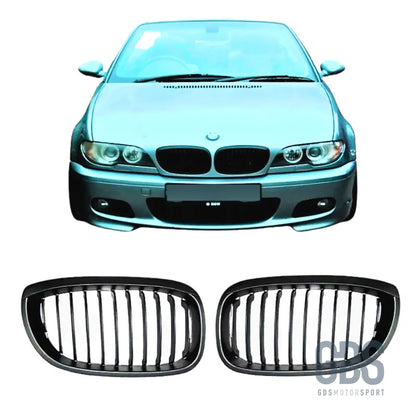 2 grilles de calandre noir mat pour bmw série 3 e46 phase coupé / cabriolet - calandres