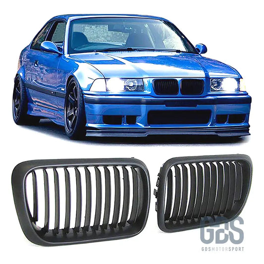 2 grilles de calandre noir mate bmw serie 3 e36 ph2 1996 a 1999 - calandres