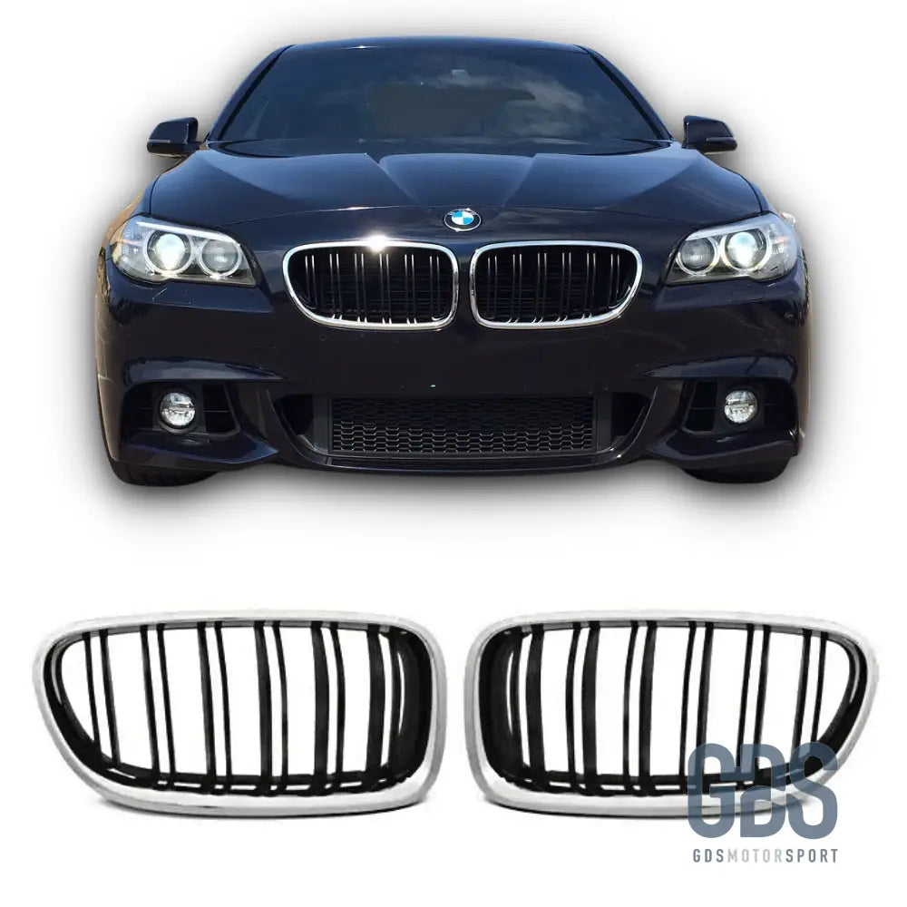 Grilles de calandre Look M5 Double lame Noir mate Contour Chrome BMW F10 / F11 - Calandres - GDS Motorsport