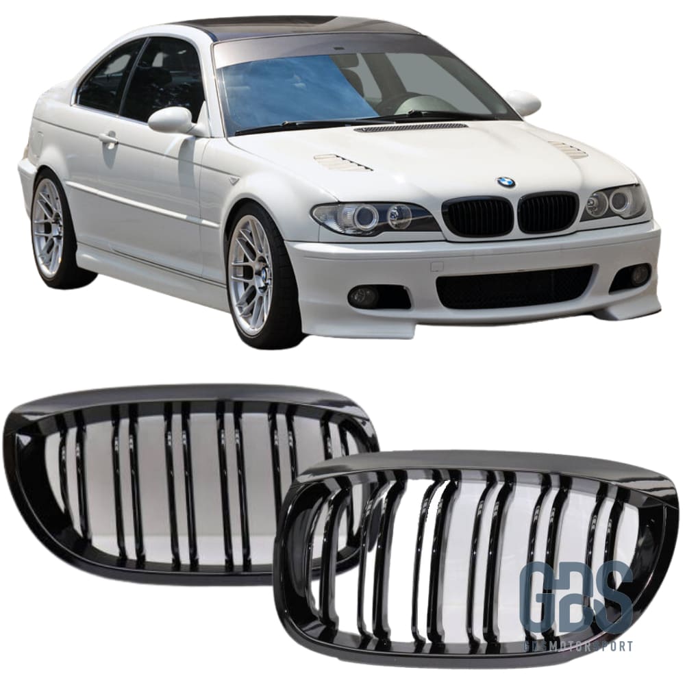 Copie de 2 Grilles calandre Noir Brillant Double lame BMW E46 PH2 03 a 2006 Coupé / Cabriolet - Calandres - GDS Motorsport