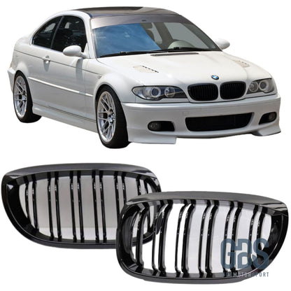 Copie de 2 Grilles calandre Noir Brillant Double lame BMW E46 PH2 03 a 2006 Coupé / Cabriolet - Calandres - GDS Motorsport