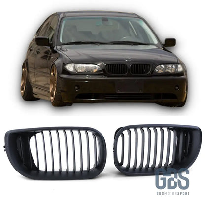 2 Grilles de calandre NOIR MATE BMW serie 3 E46 PH2 2001 a 2005 BERLINE / TOURING - Calandres - GDS Motorsport