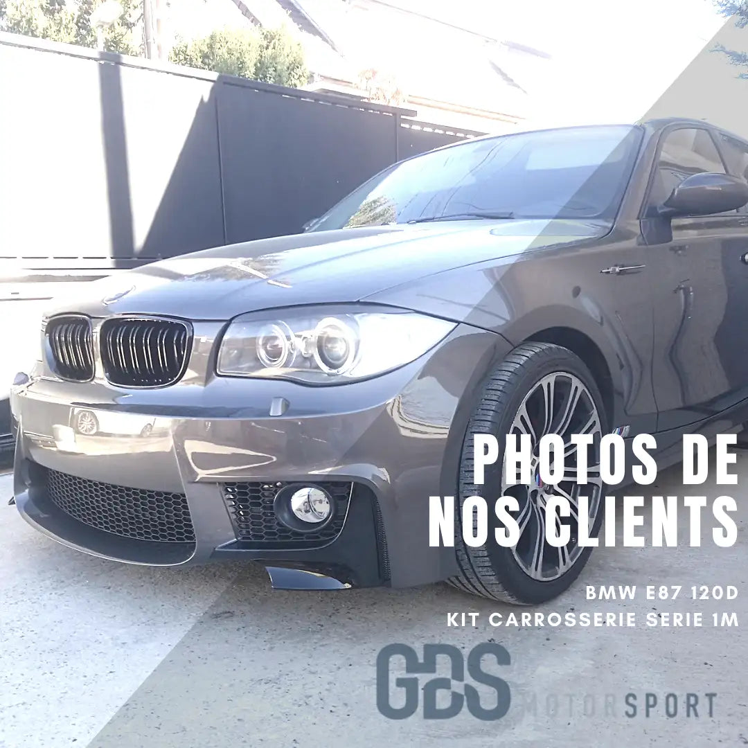 BMW E87 Série 1 120d de 2013 en gris métallisé avec accents noirs et pack M Sport.
