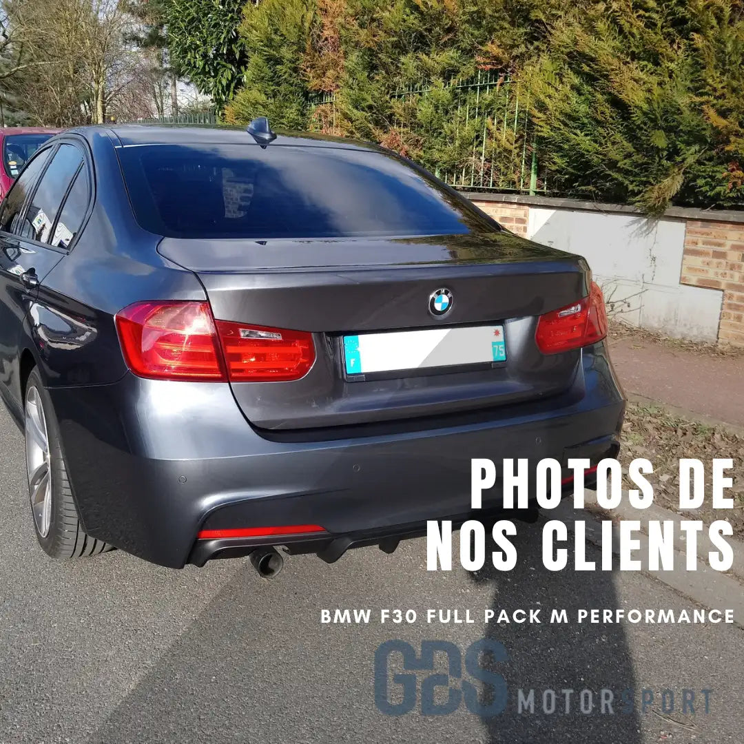 BMW F30 berline 2015 en gris foncé avec le pack M Performance.