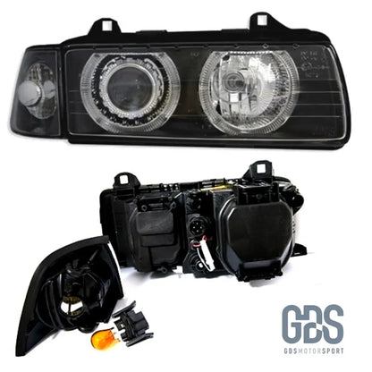 Phares avant H7/H7 Angel Eyes look néo-rétro BMW E36 Berline - PHARES FEUX - GDS Motorsport