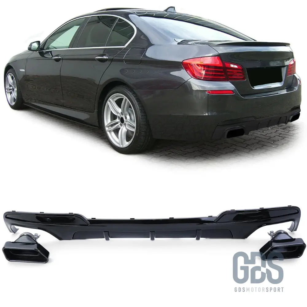 Diffuseur pare-choc arrière noir brillant + embouts 550i pour bmw f10 / f11 pack m (2010-2017) - arrière