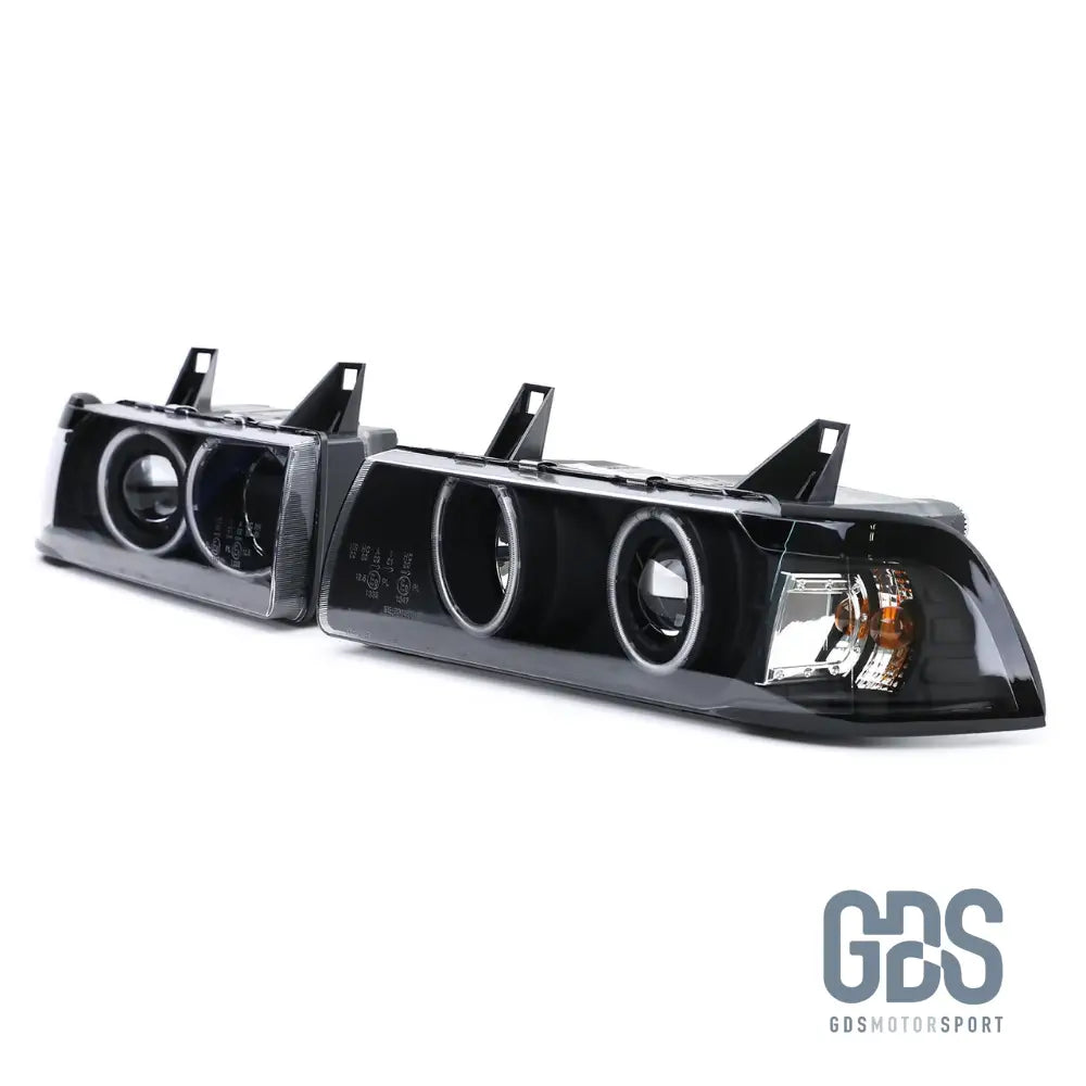 Phares avant Angel Eyes Blanc fond noir BMW E36 Berline / Touring - PHARES FEUX - GDS Motorsport