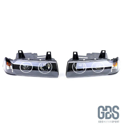 Phares avant Angel Eyes Blanc fond noir BMW E36 Berline / Touring - PHARES FEUX - GDS Motorsport