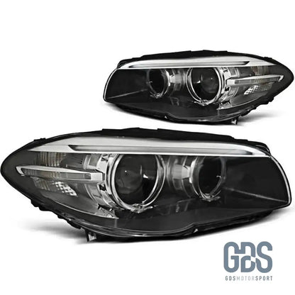 Phares avant Bi-Xenon Fond Noir BMW Série 5 F10 / F11 Angel Eyes LED Phase 1 Look LCI - Éclairage de véhicule - GDS Motorsport