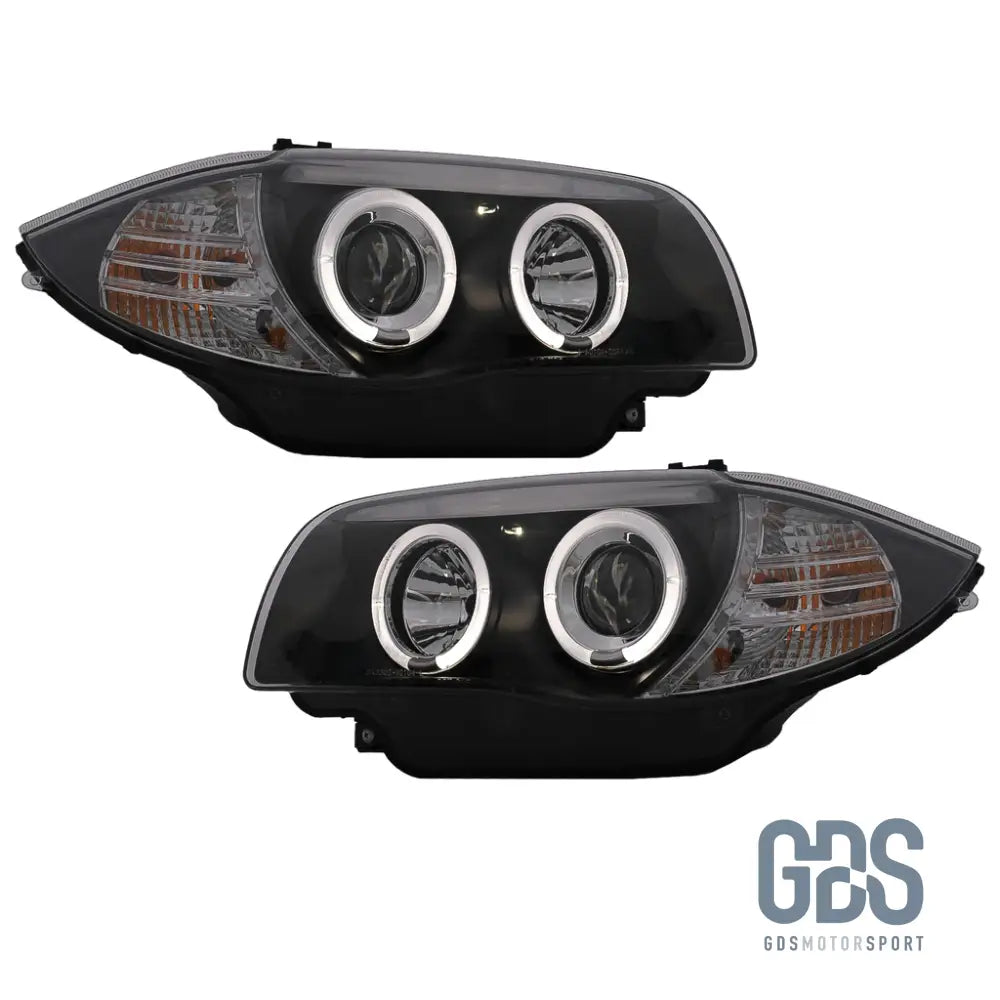 Phares avant Angel Eyes à LED Fond noir H7/H7 BMW E87/ E88/ E82/ E81 - PHARES FEUX - GDS Motorsport