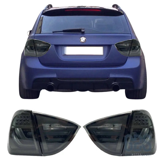 Feux arrière led light bar bmw série 3 e91 touring phase 1 look lci 2 fond noir - arriere