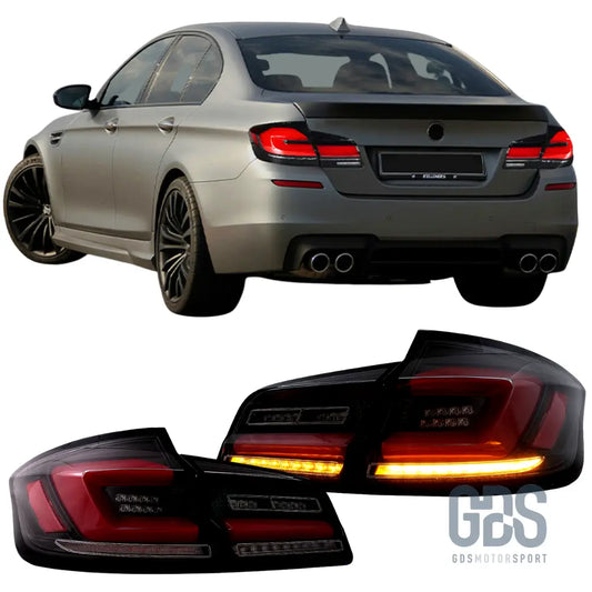 Feux arrière look g30 full led fond noir vitre fumé pour bmw série 5 f10 berline - arriere