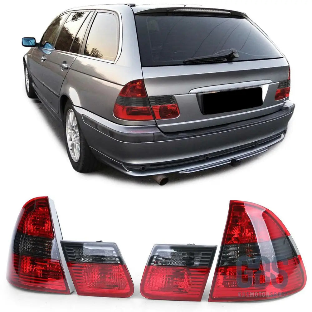 Feux arrières type phase 2 rouge cristal fumé noir bmw série 3 e46 touring 1998/2005 - arriere