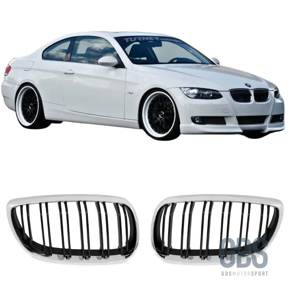 Grilles de calandre double lame look m4 bmw série 3 e92 e93 phase 1 chrome noir brillant - calandres
