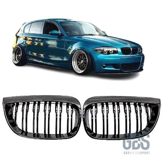 Grilles de calandre double lame noir brillant pour bmw série 1 e81 e82 e87 e88 — phase (2004-2007) - calandres